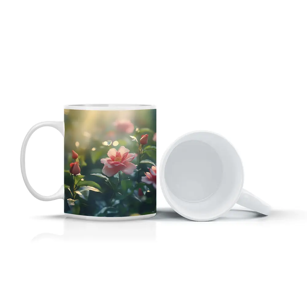 Pink Roses Blooming in Sunny Garden – Mugs
