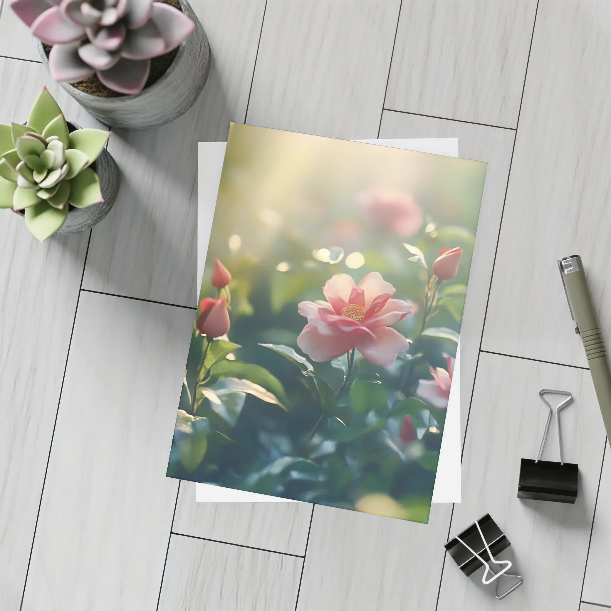 Pink Roses Blooming in Sunny Garden – Postcards