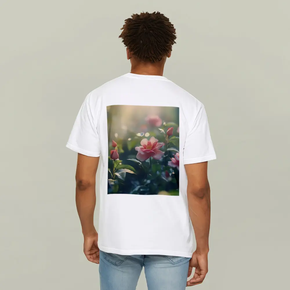 Pink Roses Blooming in Sunny Garden – T-Shirts