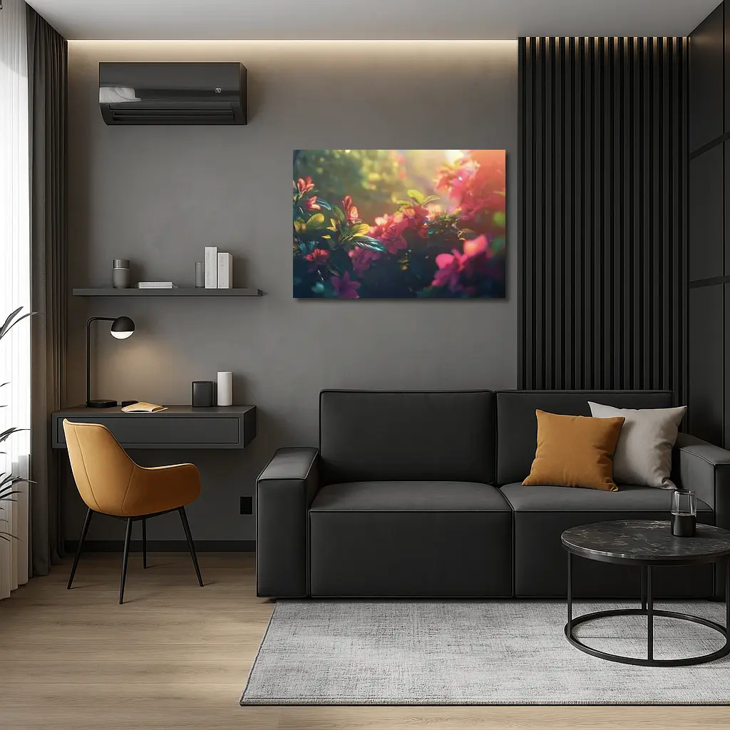 Pink Red Flowers Sunlit Garden Green Leaves – Wall Art