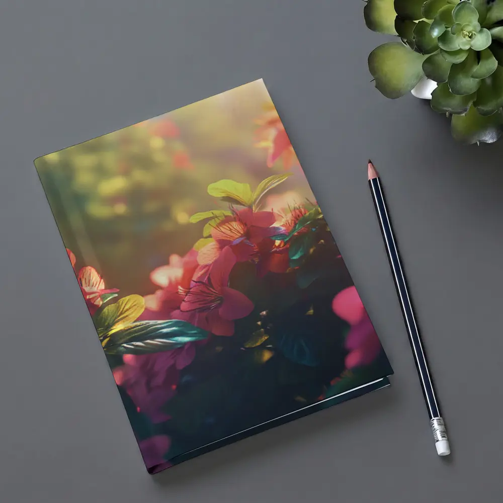 Pink Red Flowers Sunlit Garden Green Leaves – Notebooks