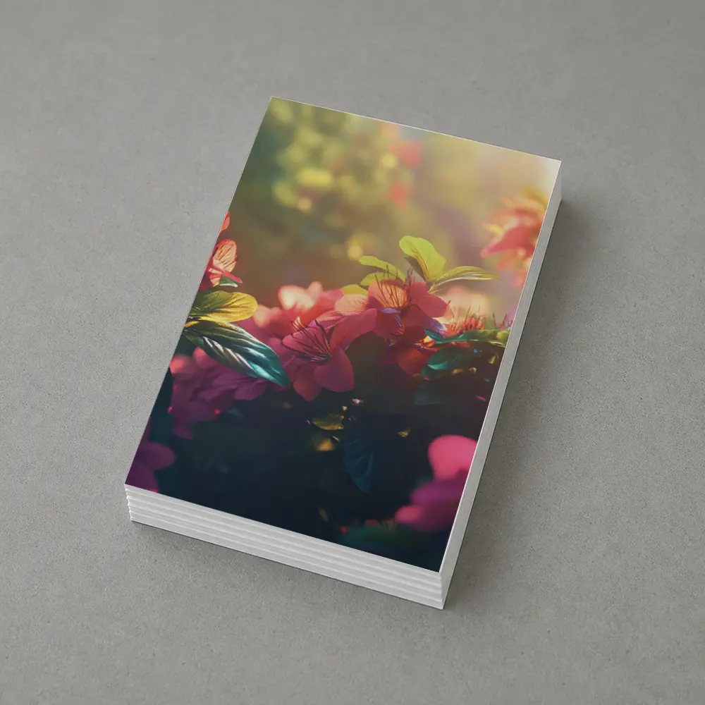 Pink Red Flowers Sunlit Garden Green Leaves – Postcards