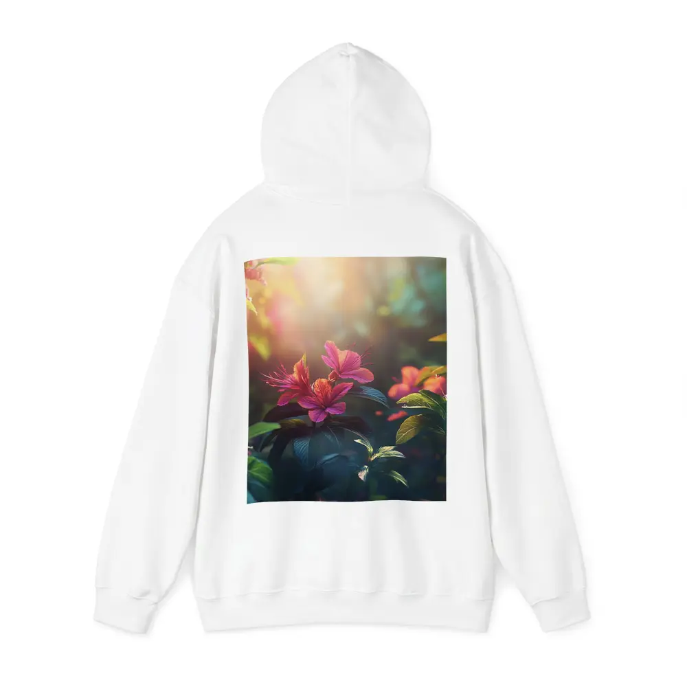 Hibiscus Flowers Glowing Sunlit Garden Scene – Hoodies