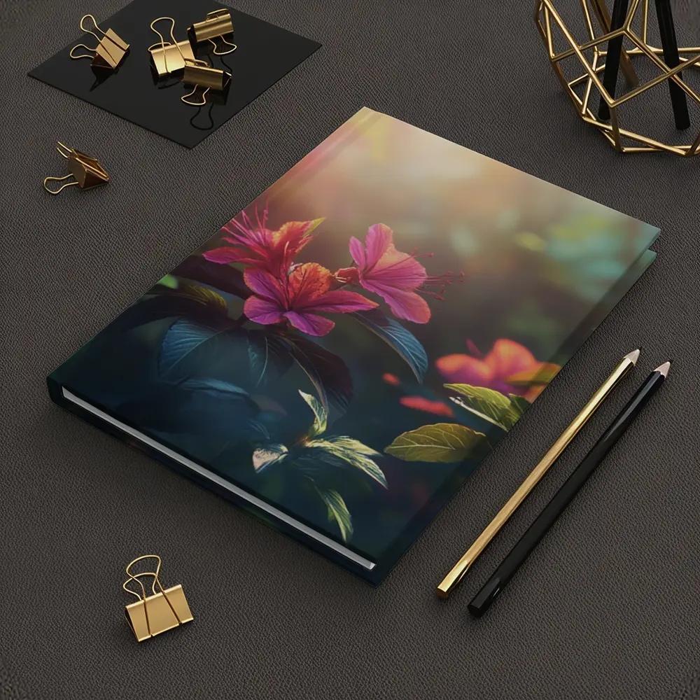 Hibiscus Flowers Glowing Sunlit Garden Scene – Notebooks