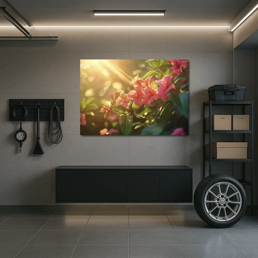 Pink Tropical Flowers Glowing Golden Sunlight – Wall Art
