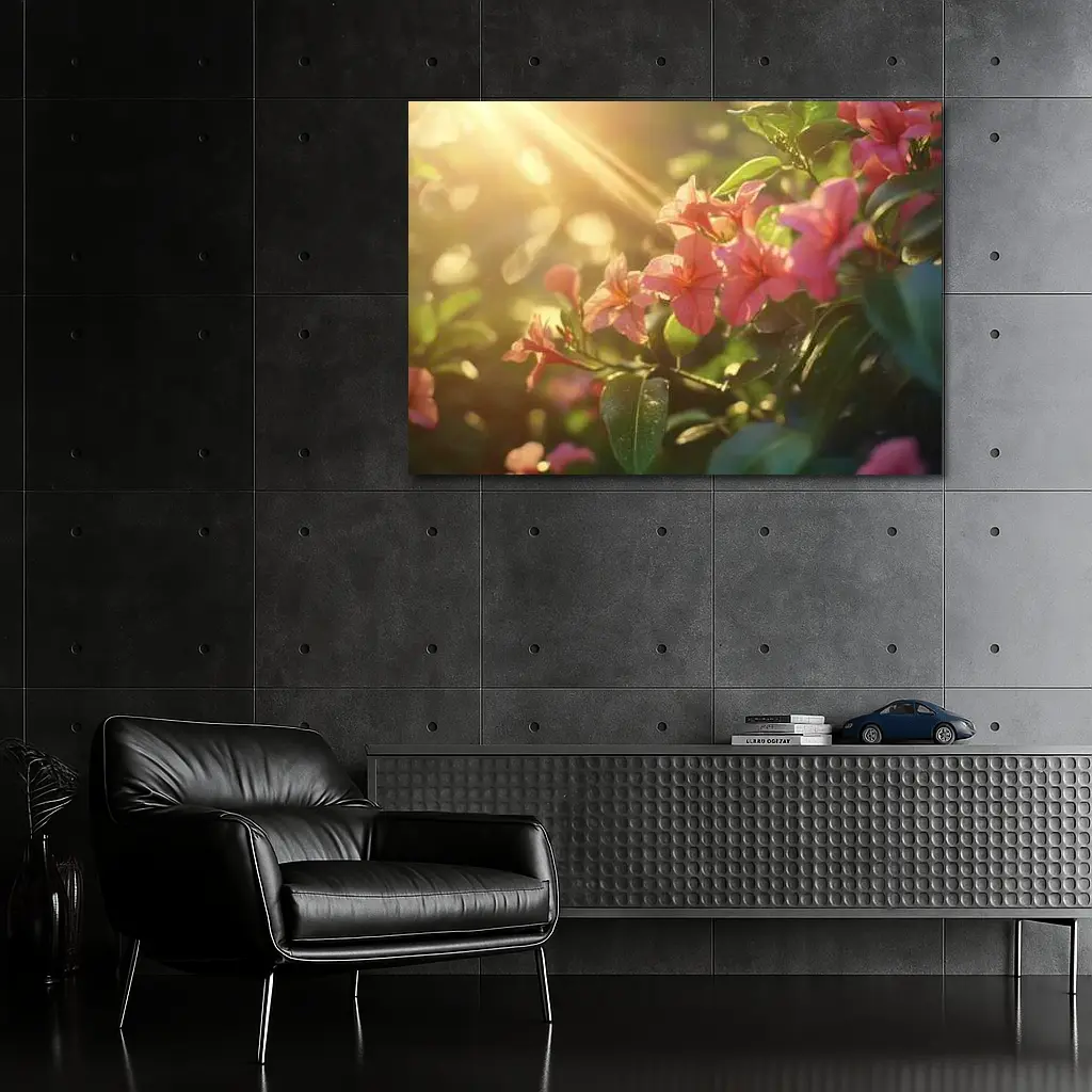 Pink Tropical Flowers Glowing Golden Sunlight – Wall Art