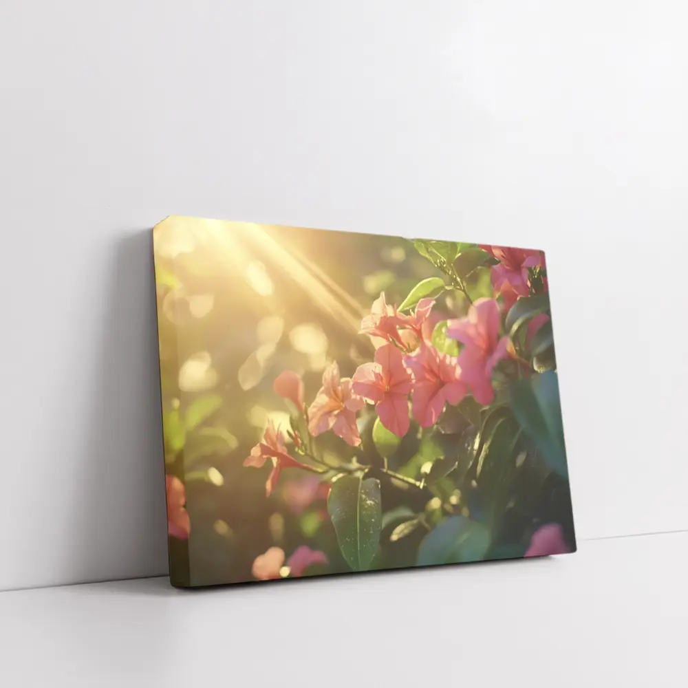 Pink Tropical Flowers Glowing Golden Sunlight – Wall Art