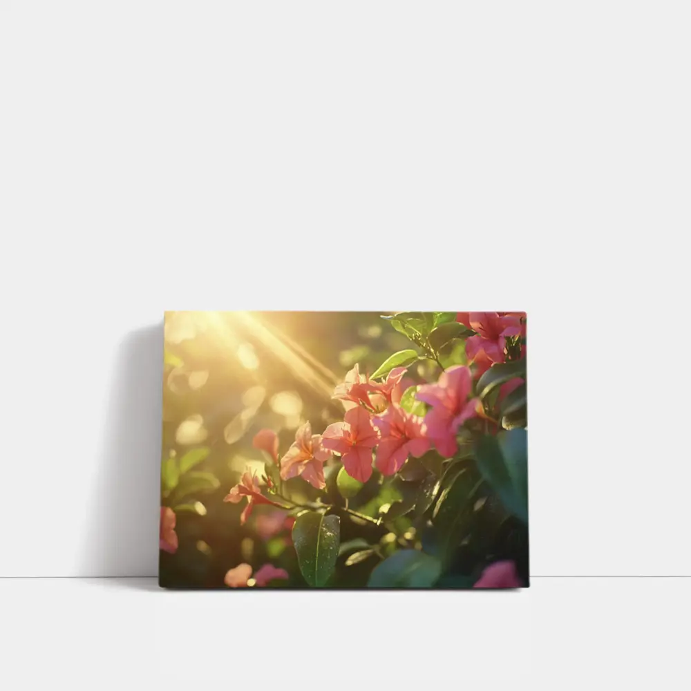 Pink Tropical Flowers Glowing Golden Sunlight – Wall Art