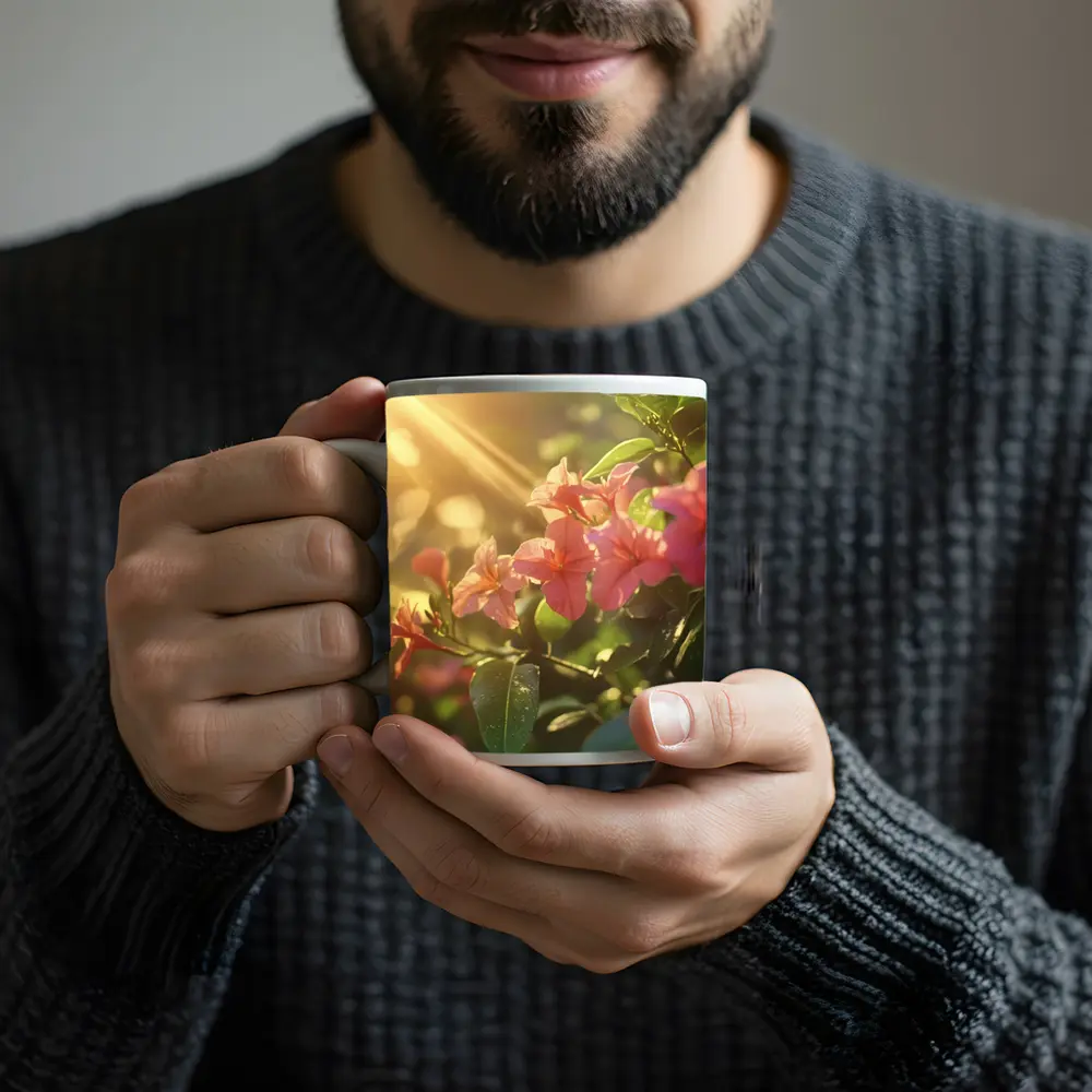 Pink Tropical Flowers Glowing Golden Sunlight – Mugs