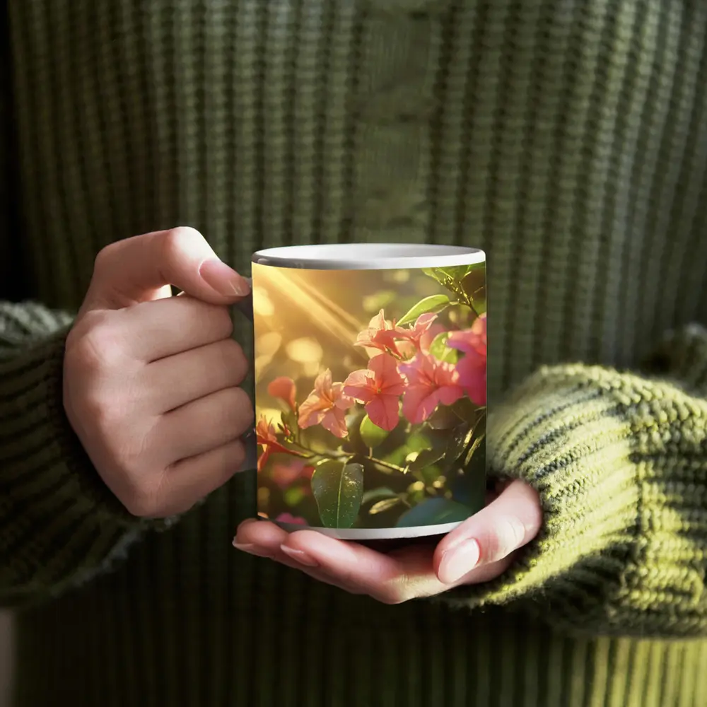 Pink Tropical Flowers Glowing Golden Sunlight – Mugs