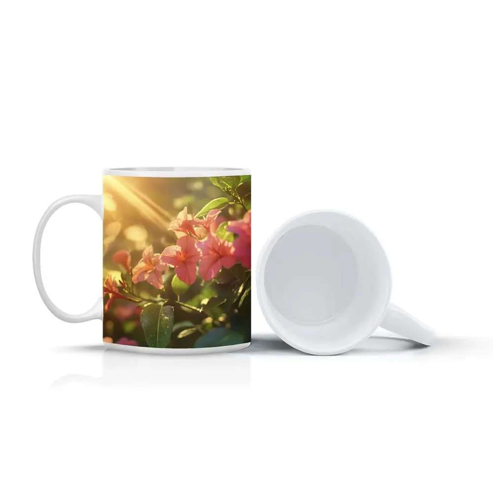 Pink Tropical Flowers Glowing Golden Sunlight – Mugs