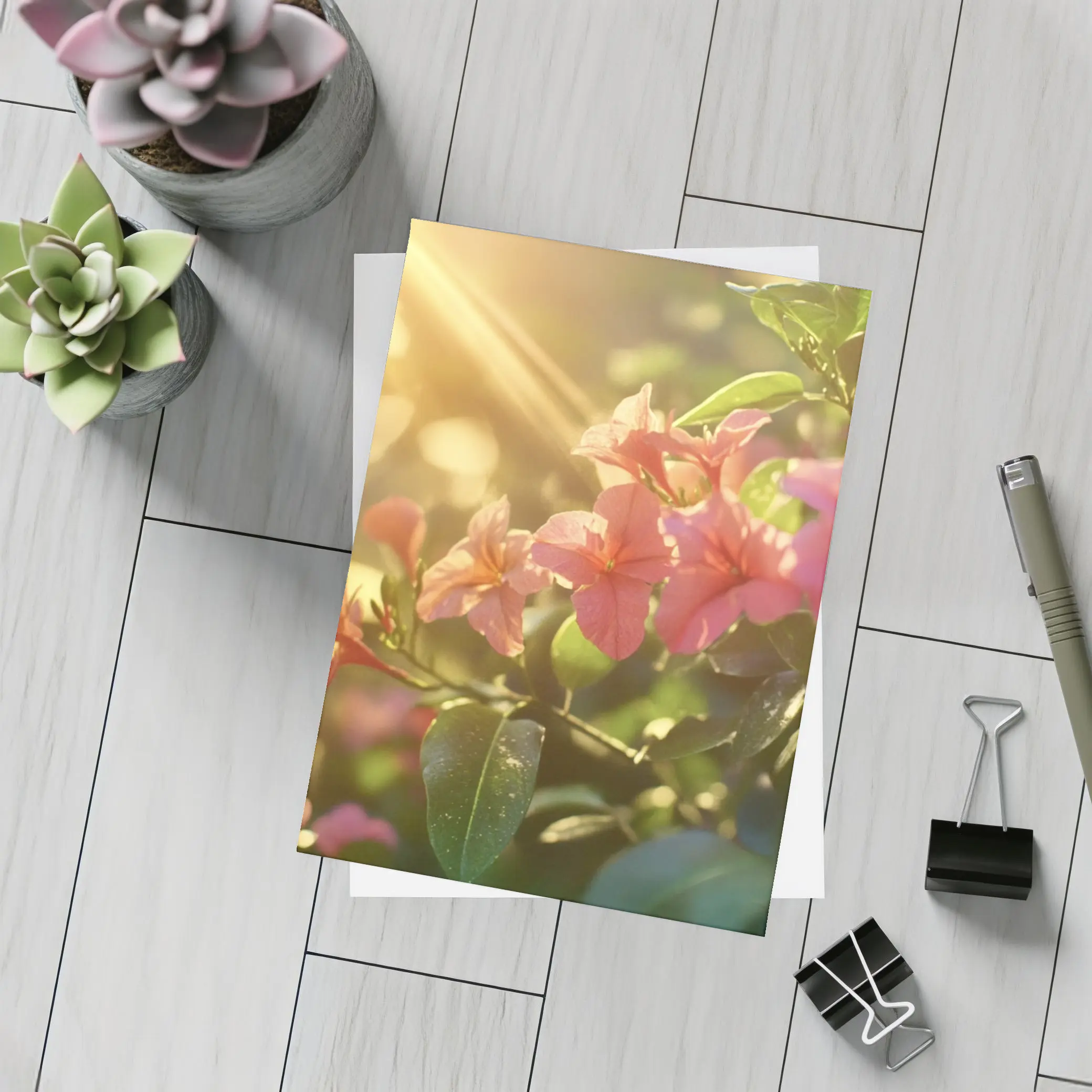 Pink Tropical Flowers Glowing Golden Sunlight – Postcards