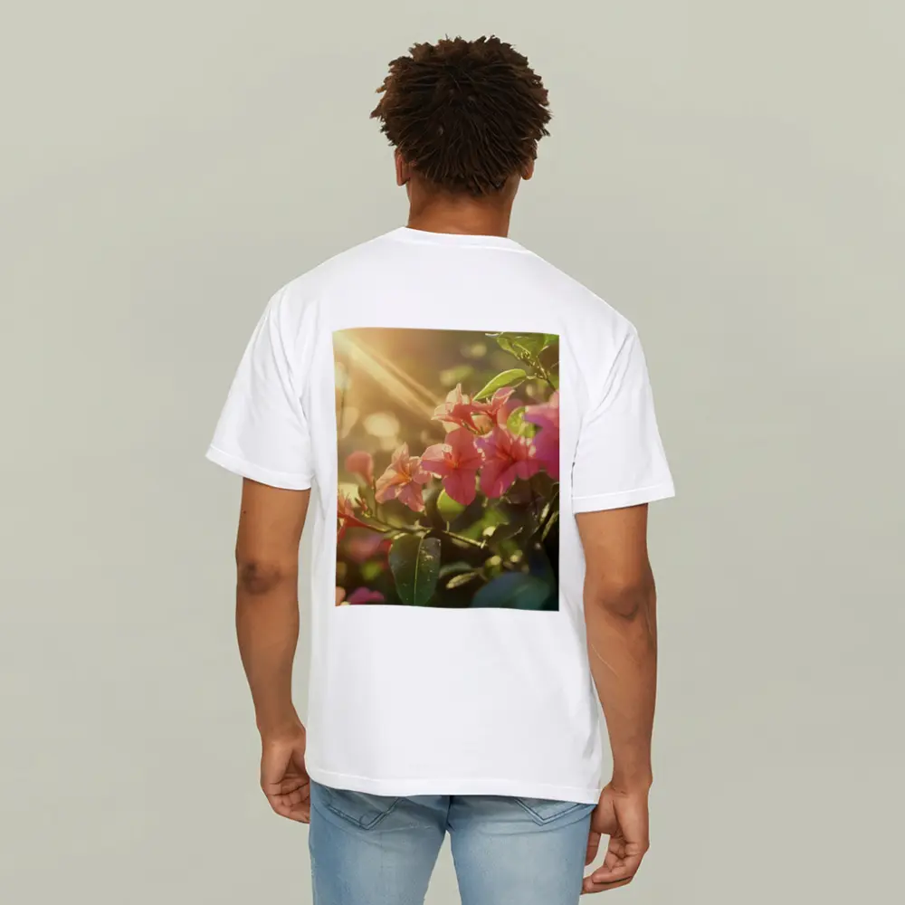 Pink Tropical Flowers Glowing Golden Sunlight – T-Shirts
