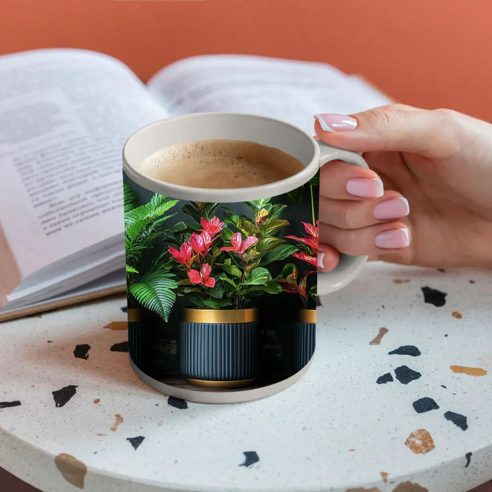 Tropical Plants Dark Navy Gold Pots – Mugs