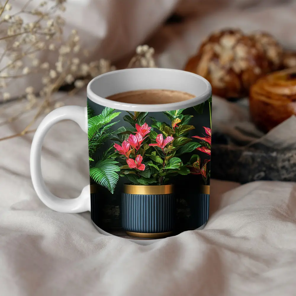Tropical Plants Dark Navy Gold Pots – Mugs