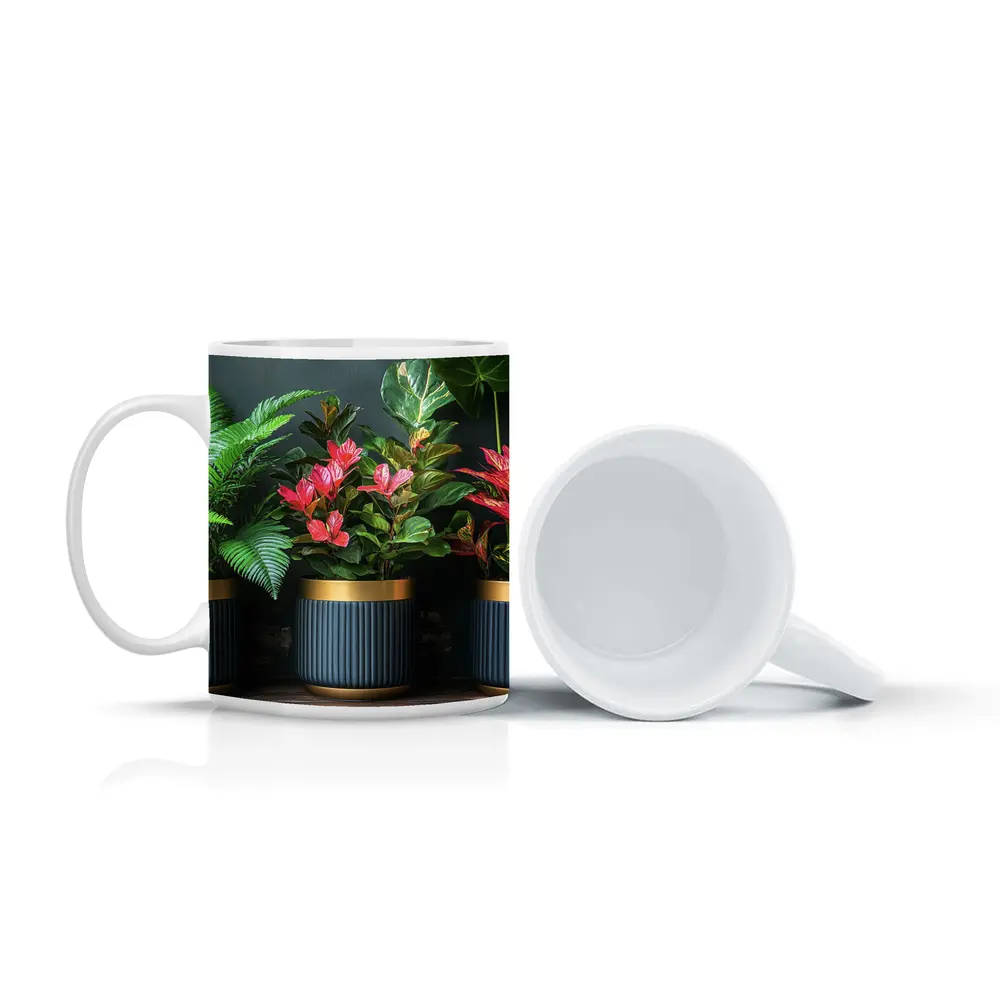 Tropical Plants Dark Navy Gold Pots – Mugs