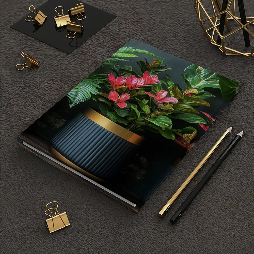 Tropical Plants Dark Navy Gold Pots – Notebooks