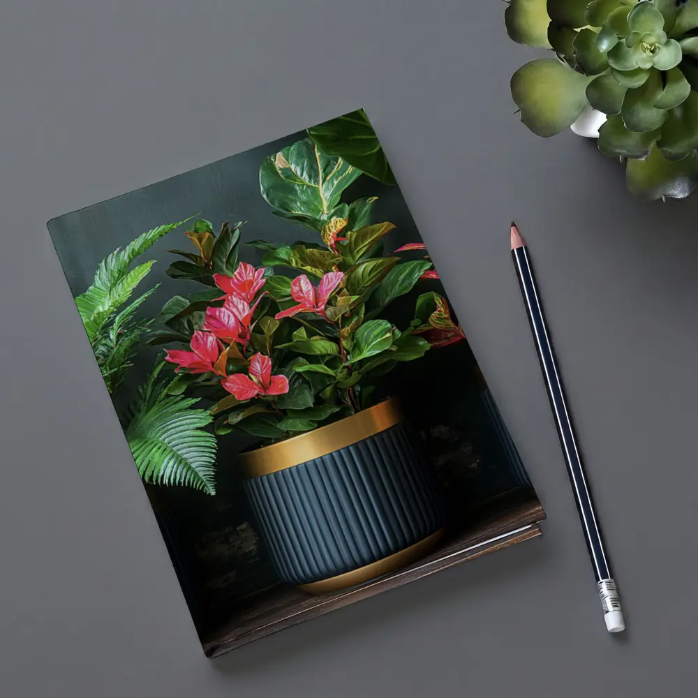 Tropical Plants Dark Navy Gold Pots – Notebooks