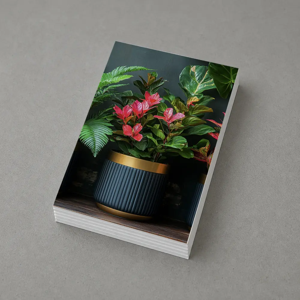 Tropical Plants Dark Navy Gold Pots – Postcards