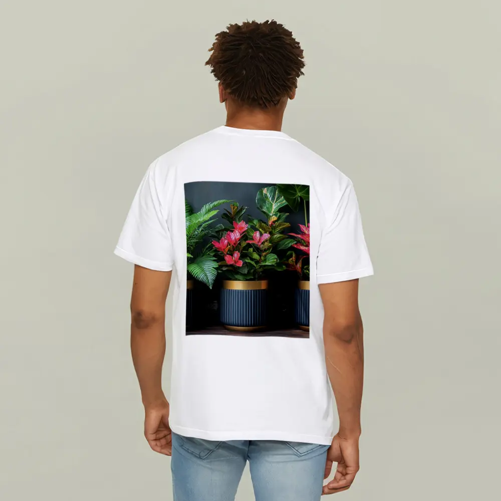 Tropical Plants Dark Navy Gold Pots – T-Shirts