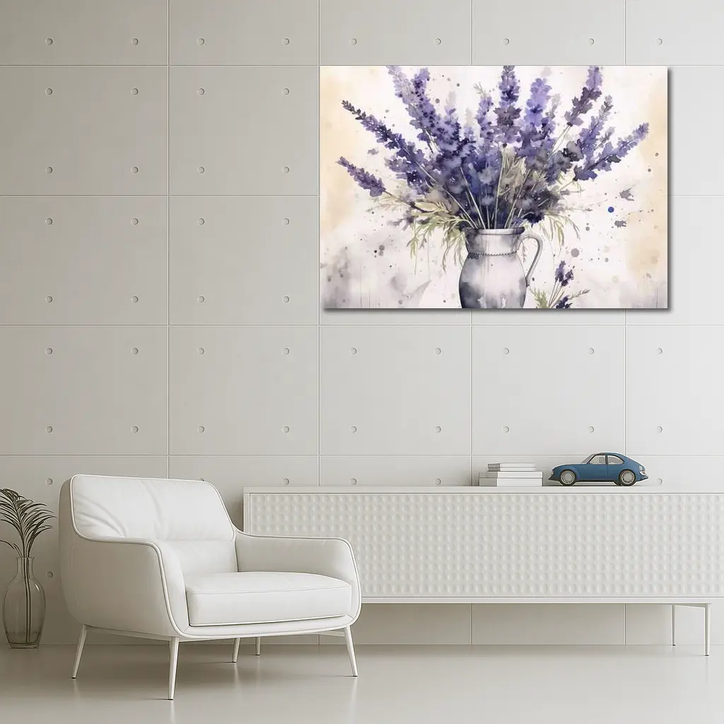 Watercolor Lavender Bouquet In White Vase – Wall Art