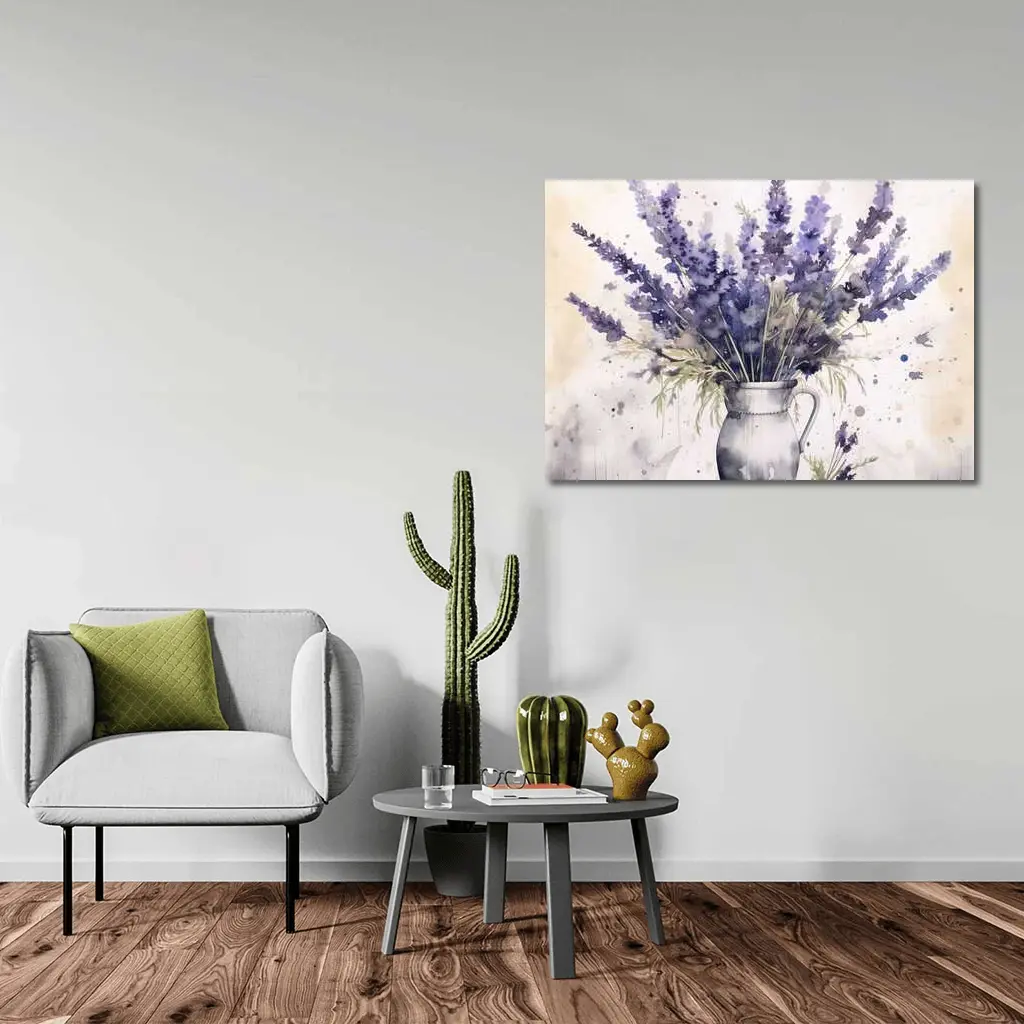 Watercolor Lavender Bouquet In White Vase – Wall Art