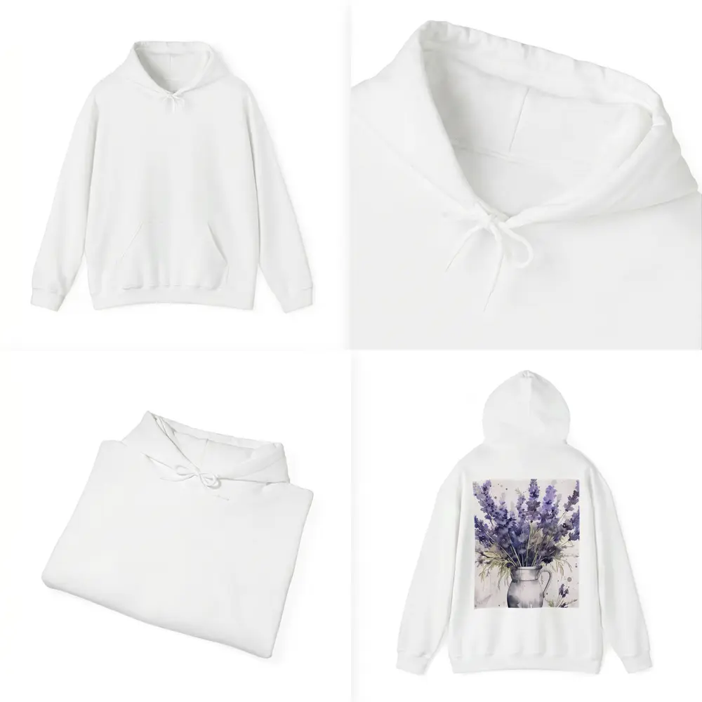 Watercolor Lavender Bouquet In White Vase – Hoodies