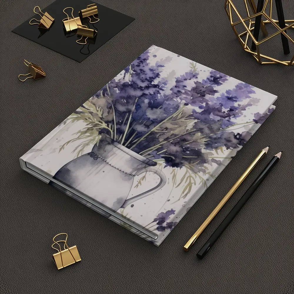 Watercolor Lavender Bouquet In White Vase – Notebooks