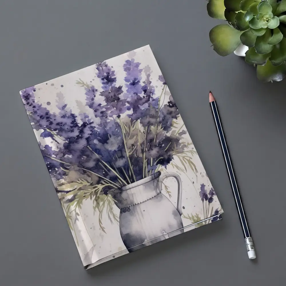 Watercolor Lavender Bouquet In White Vase – Notebooks