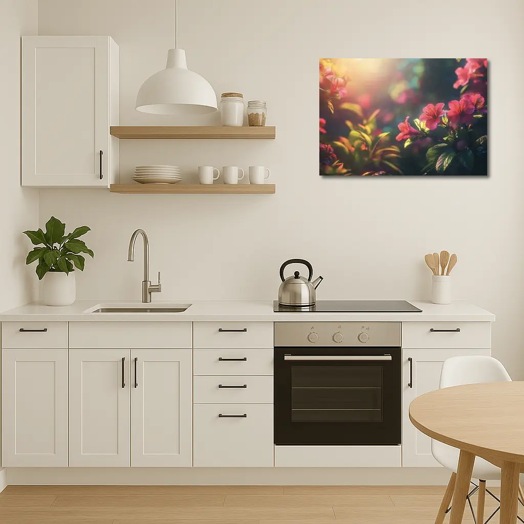 Pink Tropical Flowers Warm Sunlit Garden – Wall Art