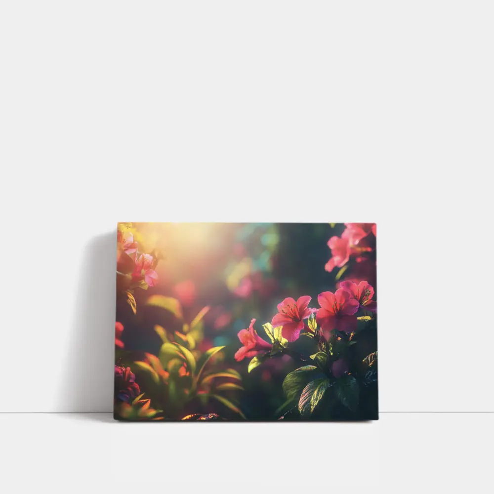Pink Tropical Flowers Warm Sunlit Garden – Wall Art