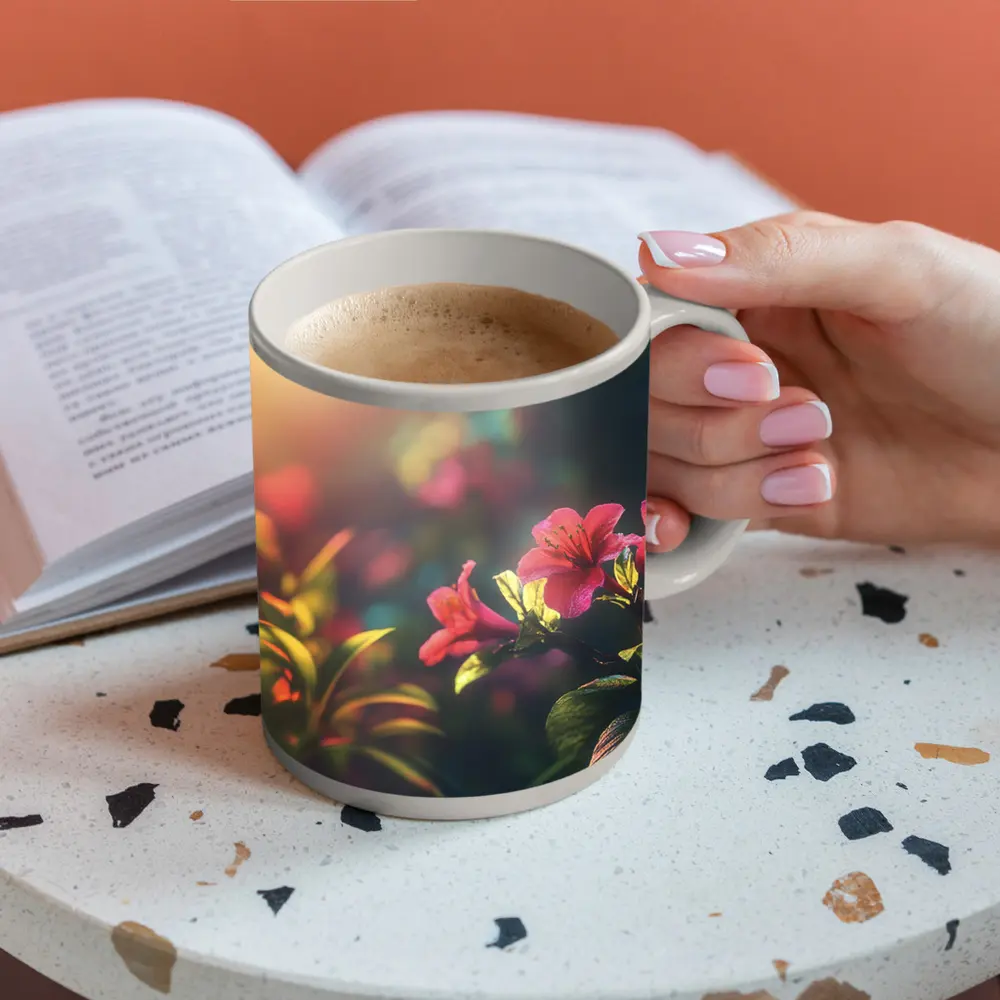 Pink Tropical Flowers Warm Sunlit Garden – Mugs