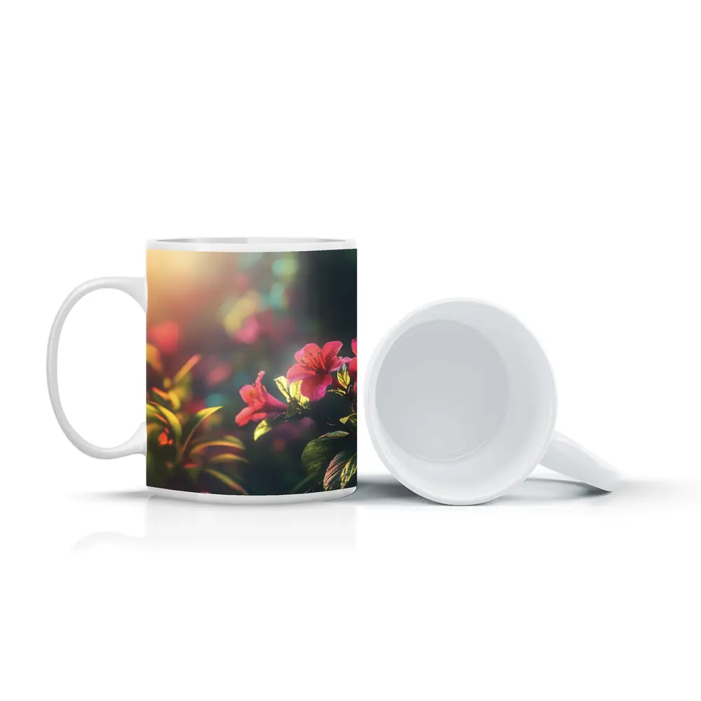Pink Tropical Flowers Warm Sunlit Garden – Mugs