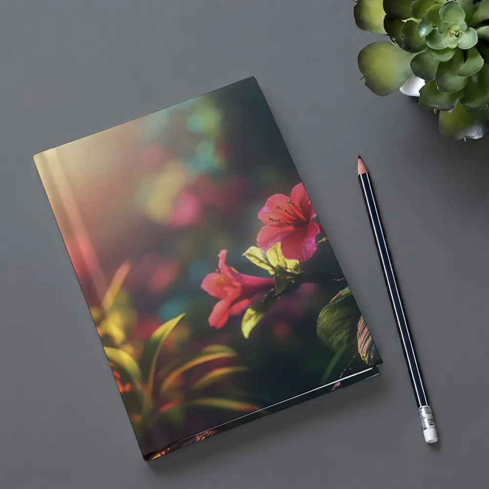 Pink Tropical Flowers Warm Sunlit Garden – Notebooks