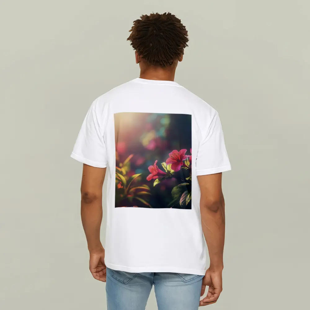 Pink Tropical Flowers Warm Sunlit Garden – T-Shirts