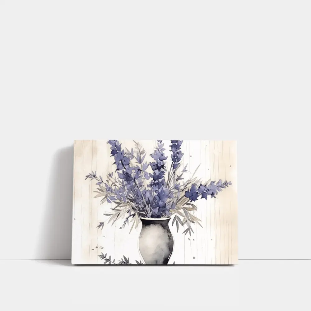 Lavender Bouquet Watercolor Vase Beige Background – Wall Art
