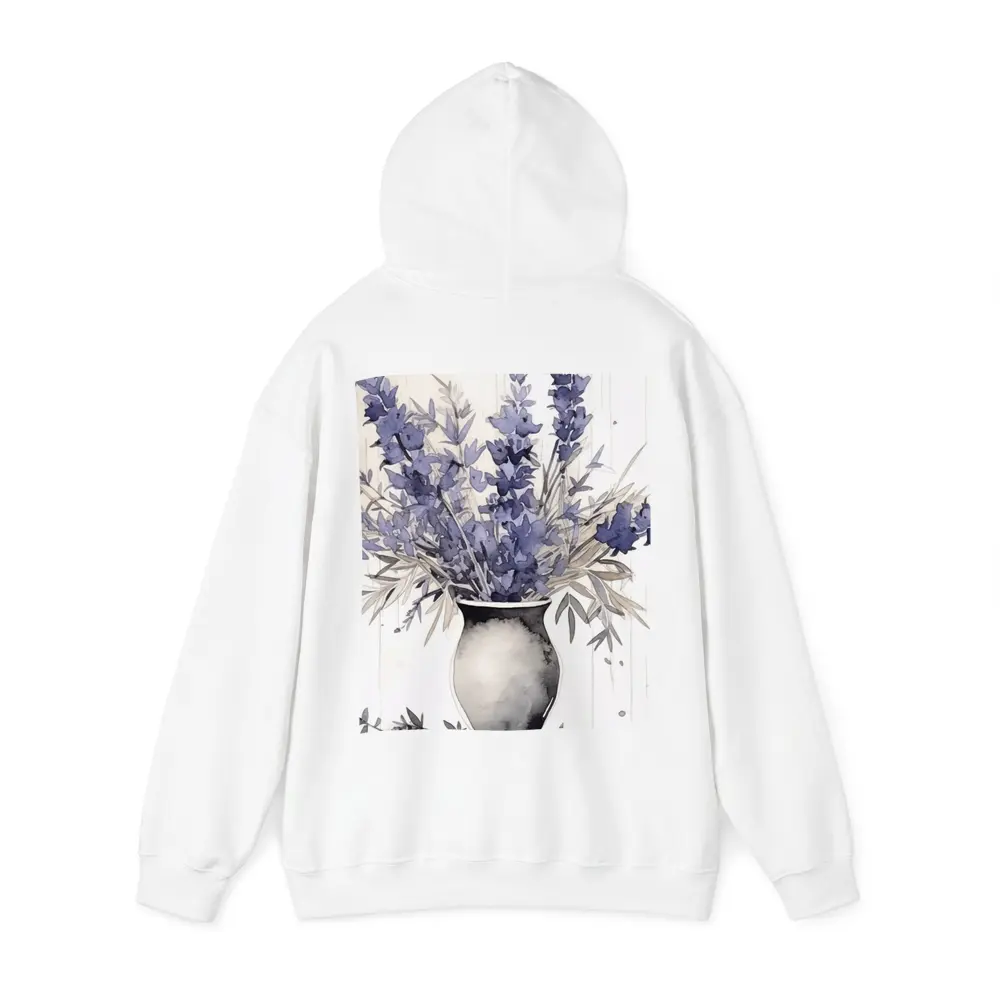 Lavender Bouquet Watercolor Vase Beige Background – Hoodies