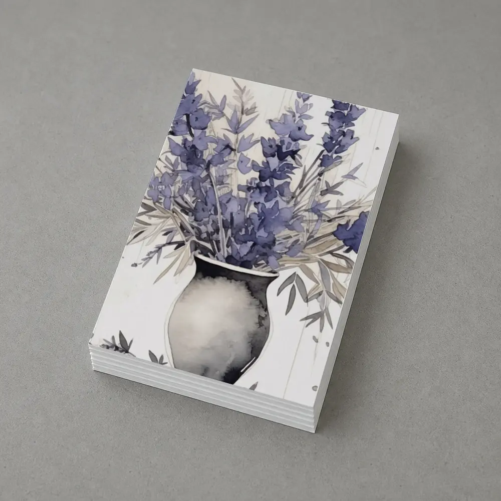 Lavender Bouquet Watercolor Vase Beige Background – Postcards