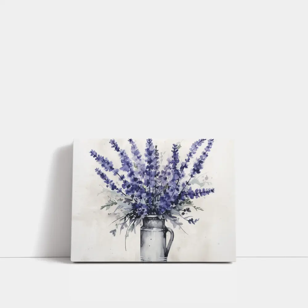 Lavender Bouquet Watercolor Rustic Jug White – Wall Art