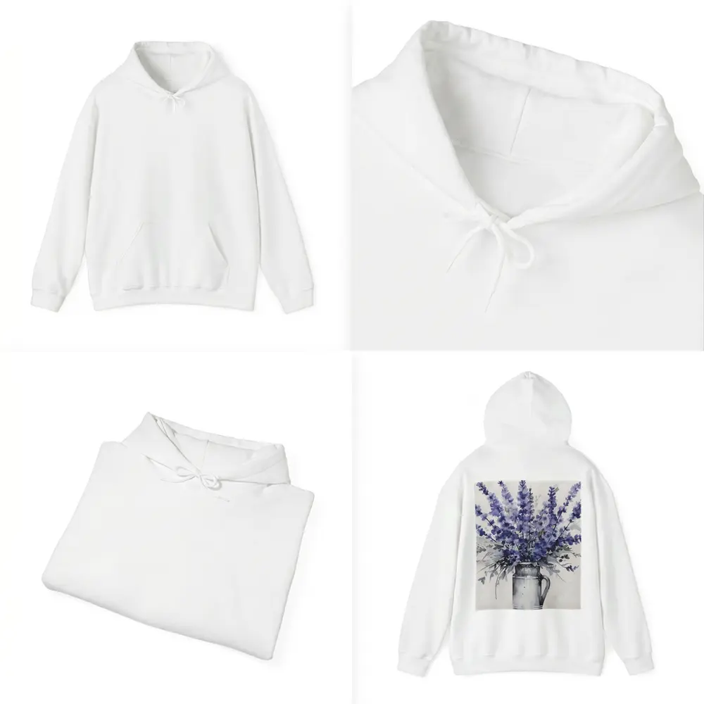 Lavender Bouquet Watercolor Rustic Jug White – Hoodies