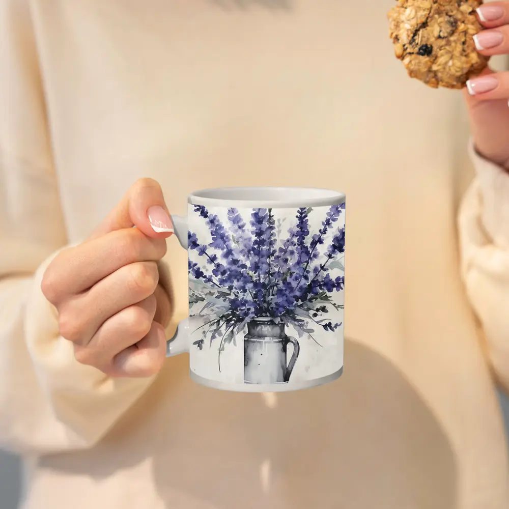 Lavender Bouquet Watercolor Rustic Jug White – Mugs