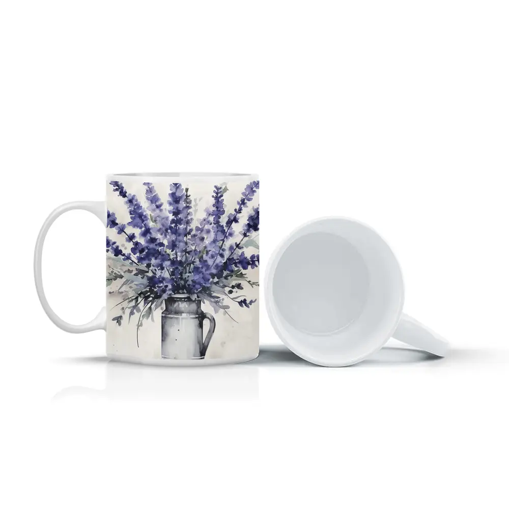 Lavender Bouquet Watercolor Rustic Jug White – Mugs