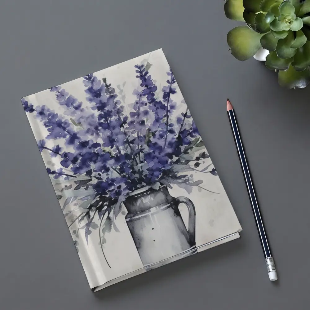 Lavender Bouquet Watercolor Rustic Jug White – Notebooks