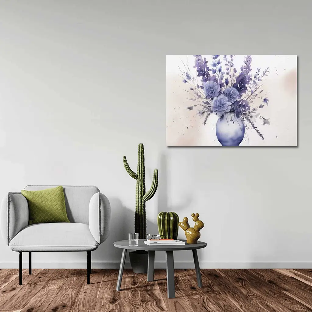 Purple Roses Lavender Bouquet Watercolor White Background – Wall Art
