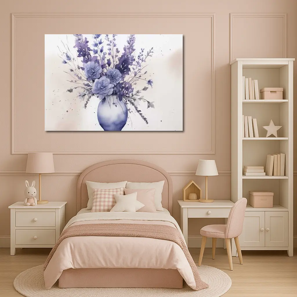 Purple Roses Lavender Bouquet Watercolor White Background – Wall Art