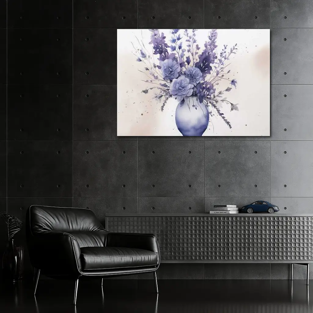 Purple Roses Lavender Bouquet Watercolor White Background – Wall Art