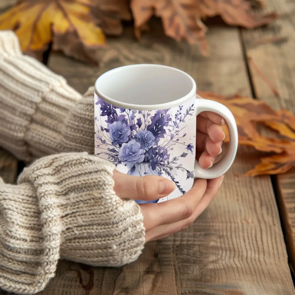 Purple Roses Lavender Bouquet Watercolor White Background – Mugs