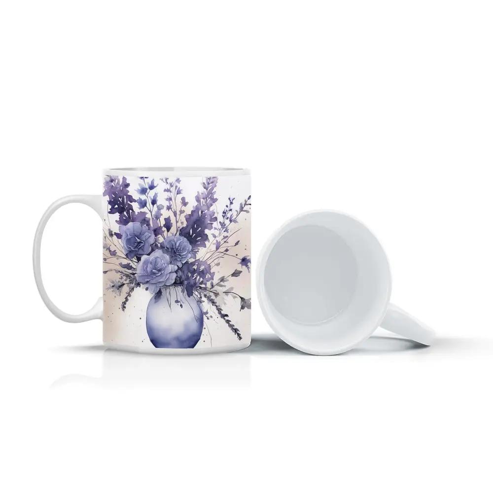 Purple Roses Lavender Bouquet Watercolor White Background – Mugs
