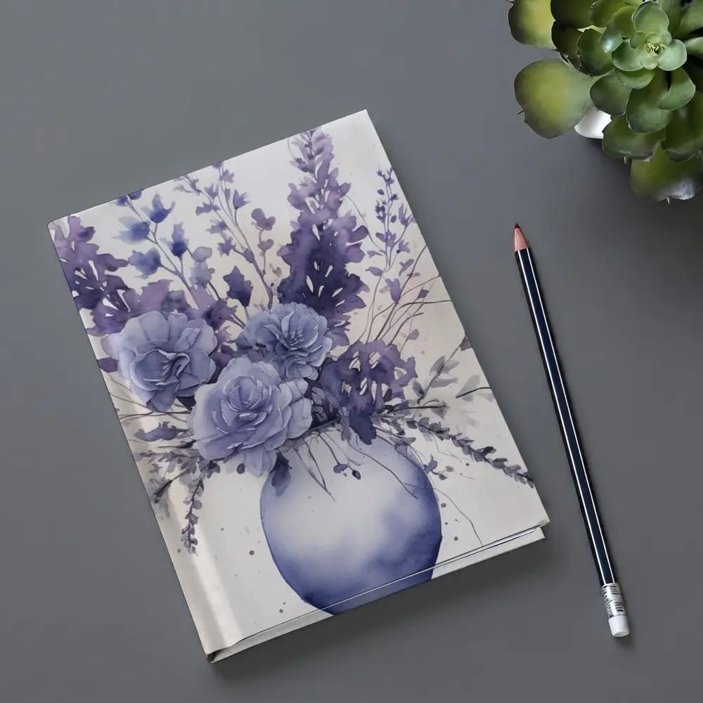 Purple Roses Lavender Bouquet Watercolor White Background – Notebooks