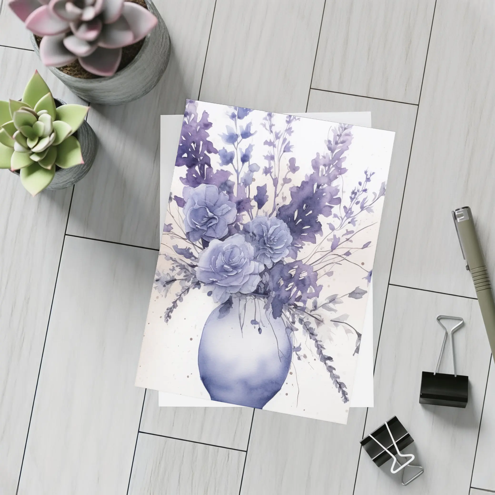 Purple Roses Lavender Bouquet Watercolor White Background – Postcards